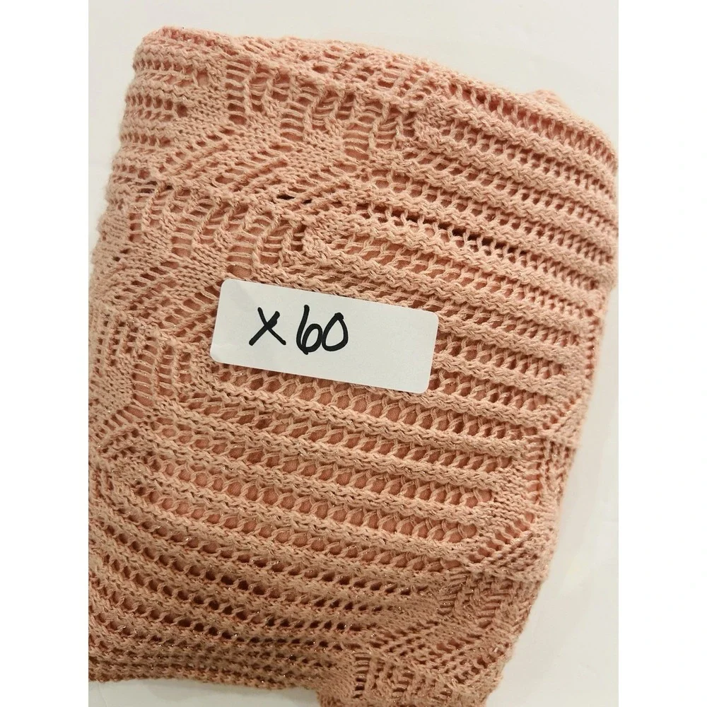 Vintage Womens Open Knit Boho Crochet Sweater Pink Fairy Coquette Asymmetric Y2K